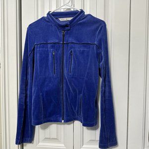 Tommy Hilfiger Jacket Womens Medium Blue Velour Zip Velvet Chest Pockets Y2K